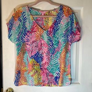 EUC Lilly Pulitzer M oversized dolman sleeve 100% silk ocean plants print top